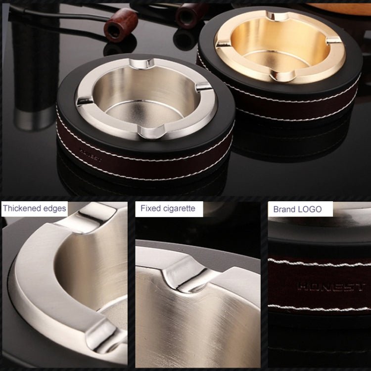 HONEST Cigar Ashtray Metal Cowhide Leather Personalized Ashtray, Color: Gold