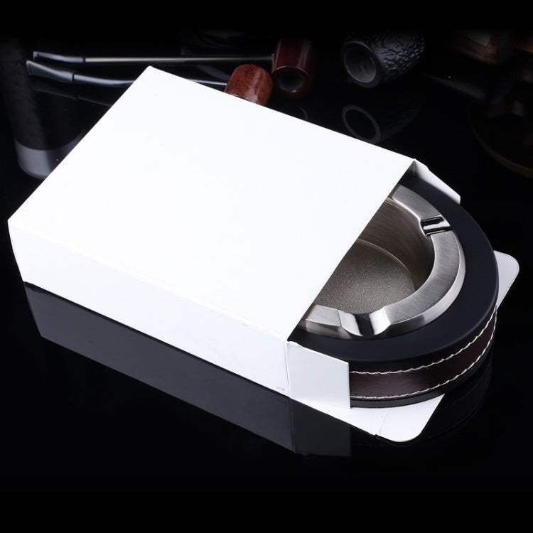 HONEST Cigar Ashtray Metal Cowhide Leather Personalized Ashtray, Color: Silver