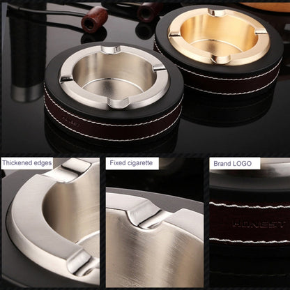 HONEST Cigar Ashtray Metal Cowhide Leather Personalized Ashtray, Color: Black+Black