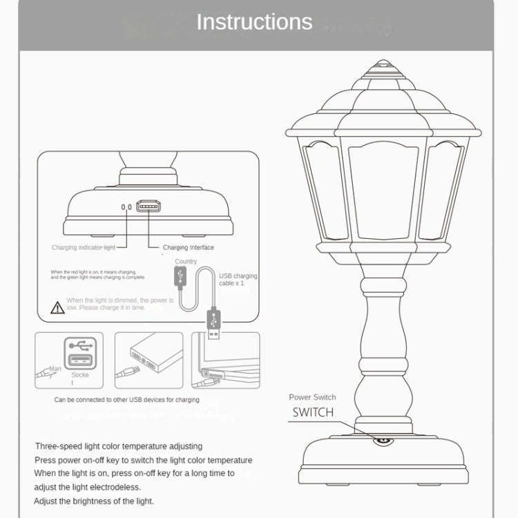 GIVELONG Retro Table Lamp USB Charging Small Night Light, Style: 320-3 Blue
