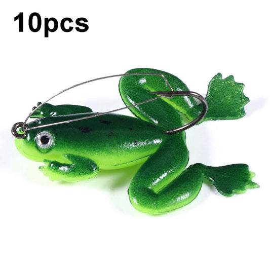 HENGJIA FO100 10pcs Anti-Accrochage au Fond Grenouille Flottante Poisson Noir Faux Appât, Appât Grenouille Tonnerre, Taille : 6cm 5g (Vert Foncé)