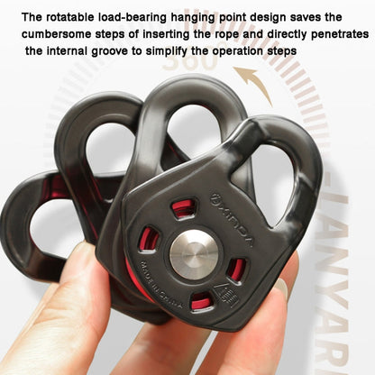 XINDA  Outdoor Three Pulley Cableway Crosses Rock Climbing Hoisting Ball Bearing(Black)