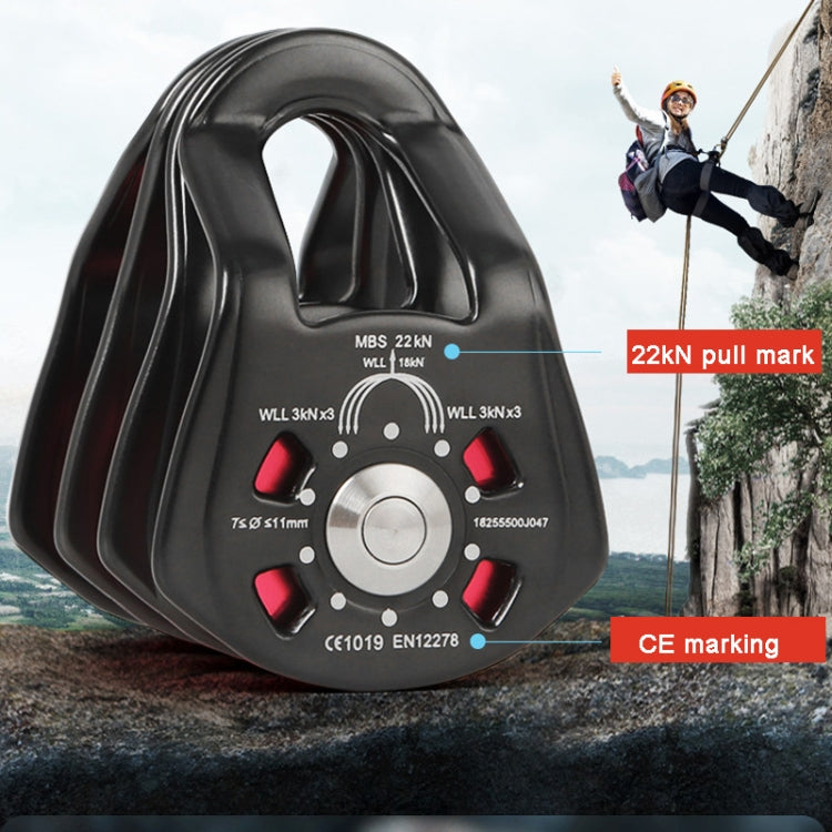 XINDA  Outdoor Three Pulley Cableway Crosses Rock Climbing Hoisting Ball Bearing(Red Gray)