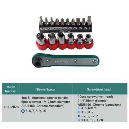 ProsKit 1PK-202A 16 In 1 Socket Driver Head Ratchet Wrench Set