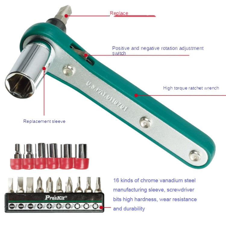 ProsKit 1PK-202B 16 In 1 Socket Driver Head Ratchet Wrench Set