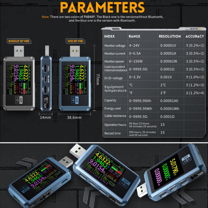 FNIRSI FNB48P USB Mobile Phone DC Power Charger Detector, Color: Without Bluetooth Black