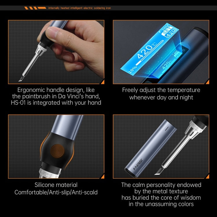 FNIRSI HS-01 Smart Soldering Iron Digital Display Portable Mini Soldering Station(Black BC2)