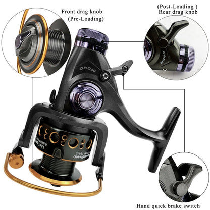 Moulinet de pêche YUMOSHI MG30 à double frein avant et arrière en métal