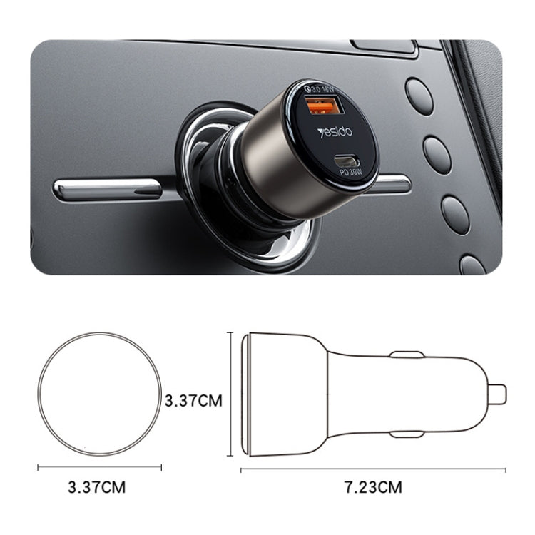 Chargeur de voiture Yesido Y52 48W à double canal de charge rapide en alliage de zinc QC3.0 (noir)