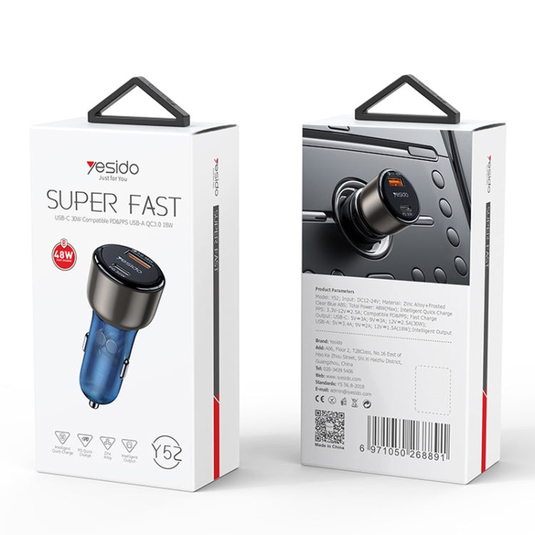 Chargeur de voiture Yesido Y52 48W à double canal de charge rapide en alliage de zinc QC3.0 (noir)
