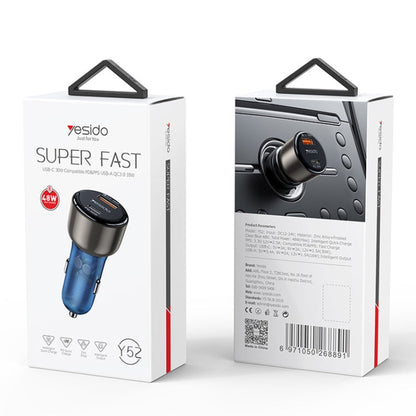 Chargeur de voiture Yesido Y52 48W à double canal de charge rapide en alliage de zinc QC3.0 (noir)