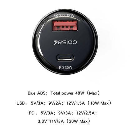 Chargeur de voiture Yesido Y52 48W à double canal de charge rapide en alliage de zinc QC3.0 (noir)
