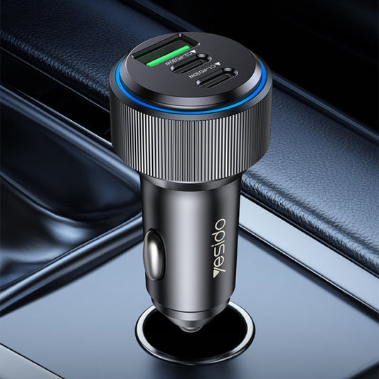 Chargeur rapide USB3.0 de voiture Yesido Y50 30W en alliage d'aluminium avec charge rapide PD (noir)