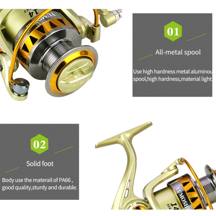 YUMOSHI JF4000 Spinning Fishing Reel 5.2:1 Gear Ratio Metal Spool Saltwater Fishing Tools