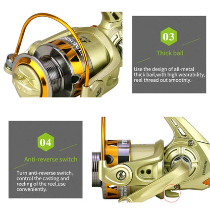 YUMOSHI JF3000 Spinning Fishing Reel 5.2:1 Gear Ratio Metal Spool Saltwater Fishing Tools