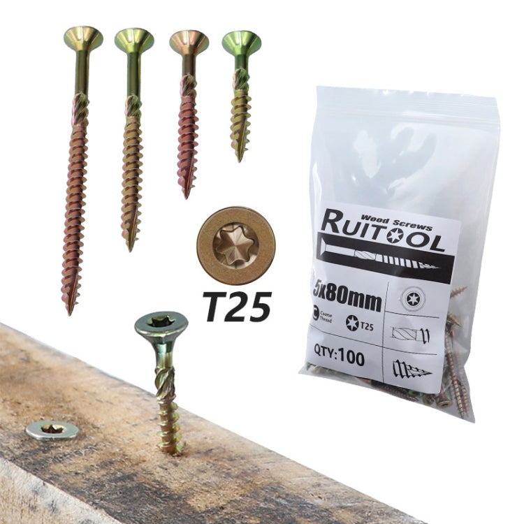 RUITOOL T25 100pcs Woodworking Screws Torx Self Tapping Screws 4.5 x 35mm