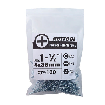 RUITOOL ST4 100pcs Woodworking Slant Hole Screws Half Tooth Self Tapping Phillips Bolt 50mm