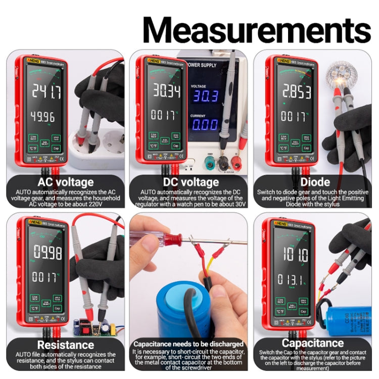 ANENG 683 Smart Touch Screen Automatic Range Rechargeable Multimeter(Black)