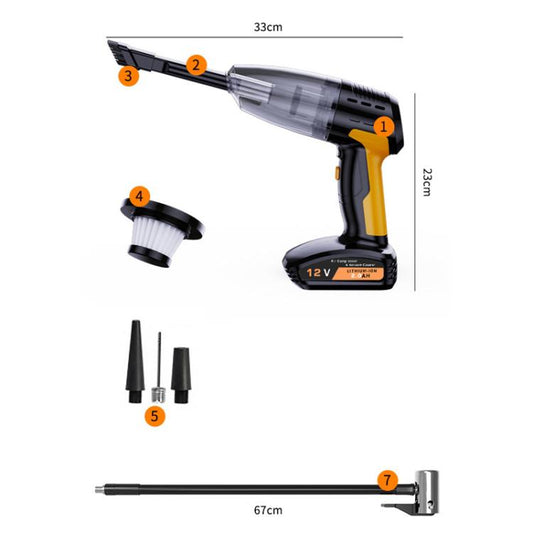 SUITU ST-6637  Wireless Model 5 In 1 60W  Double Motor Car Vacuum Cleaner With Blowing Air Pump Pressure Measuring Lighting Function
