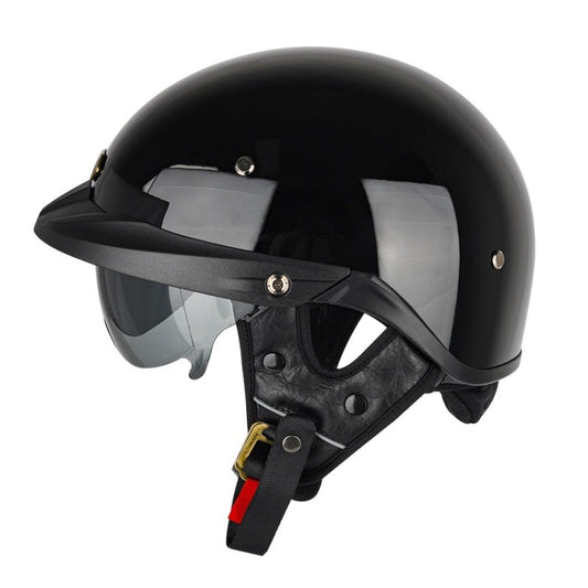 SOMAN Motorcycle Half Helmet Adjustable Helmet With Inner Mirror, Size: L(Bright Black)