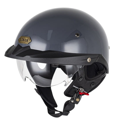 Casque Demi-Coque Moto SOMAN, Réglable, Avec Visière Intérieure, Taille : XL (Gris Ciment avec Visière Transparente)
