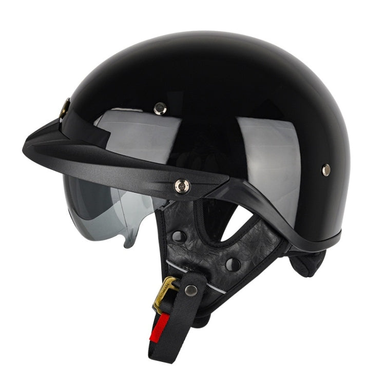 Casque Demi-Coque Moto SOMAN Réglable avec Visière Intérieure, Taille : XXL (Noir Brillant)