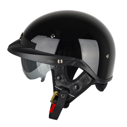Casque Demi-Coque Moto SOMAN Réglable avec Visière Intérieure, Taille : XXL (Noir Brillant)