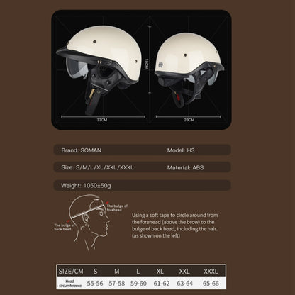 Casque Demi-Coque Moto SOMAN Réglable avec Visière Intérieure, Taille : XXL (Noir Brillant)
