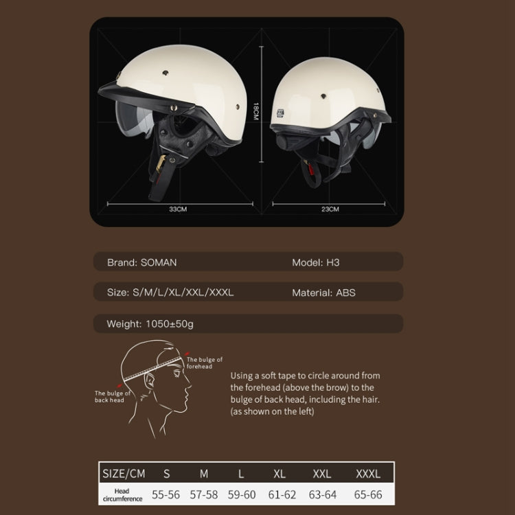 SOMAN Motorcycle Half Helmet Adjustable Helmet With Inner Mirror, Size: XXL(Cement Gray)