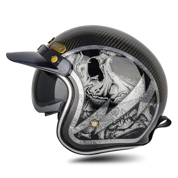 Casque de moto demi-face en fibre de carbone quatre saisons SOMAN, Couleur : Fibre de carbone éclair argenté (M)