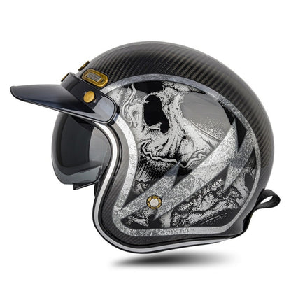 Casque Demi-Coque Soman Moto Quatre Saisons Fibre de Carbone, Couleur: Fibre de Carbone Éclair Argenté (L)