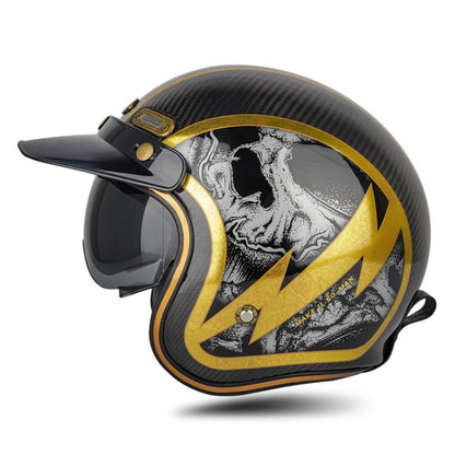 Casque demi-face Soman moto quatre saisons en fibre de carbone, couleur : or foudre fibre de carbone (L)