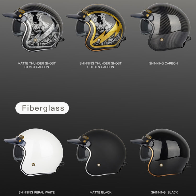 SOMAN Motorcycle Four Seasons Carbon Fiber Half Helmet, Color: Carbon Fiber Gold Lightning(XXL)