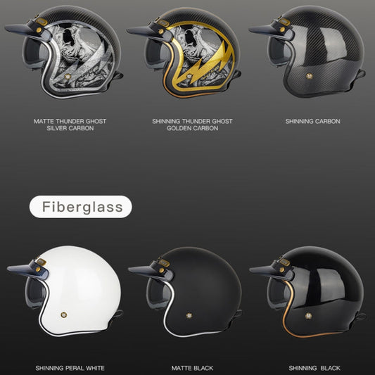 SOMAN Motorcycle Four Seasons Carbon Fiber Half Helmet, Color: Carbon Fiber Gold Lightning(XL)