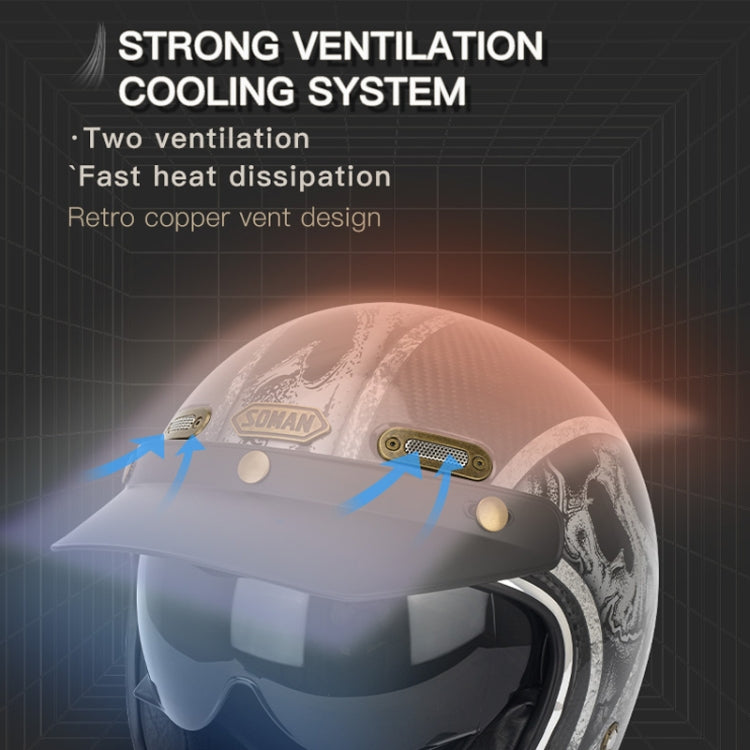 SOMAN Motorcycle Four Seasons Carbon Fiber Half Helmet, Color: Carbon Fiber Silver Lightning(S)