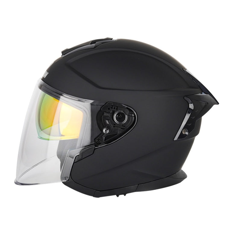 SOMAN Motorcycle Electric Bicycle Dual Lens Riding Helmet, Size: M(Matte Black)