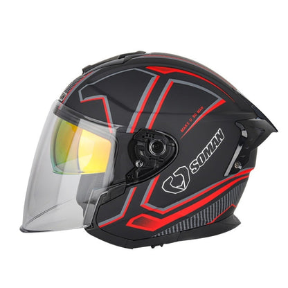 Casque de moto et de vélo électrique SOMAN, double lentille, taille : XL (noir et rouge)