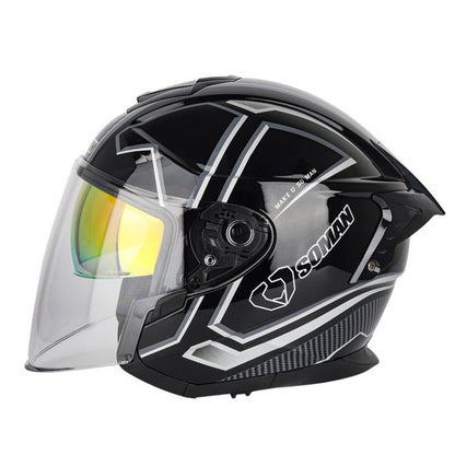 SOMAN Motorcycle Electric Bicycle Dual Lens Riding Helmet, Size: XXL(Black Silver)