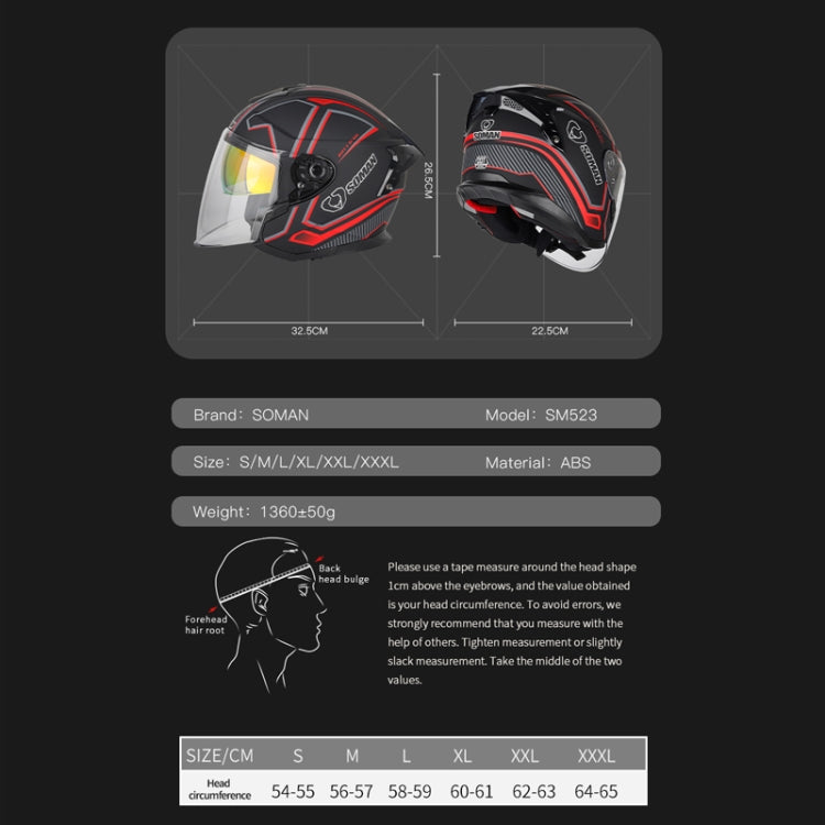 SOMAN Motorcycle Electric Bicycle Dual Lens Riding Helmet, Size: M(Bright Back)