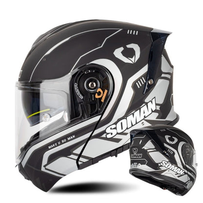 SOMAN Racing Motorcycle Double Lens Riding Safety Helmet, Size: M(Prince Charle Silver Gray)