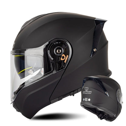 SOMAN Racing Motorcycle Double Lens Riding Safety Helmet, Size: L(Matt Black)