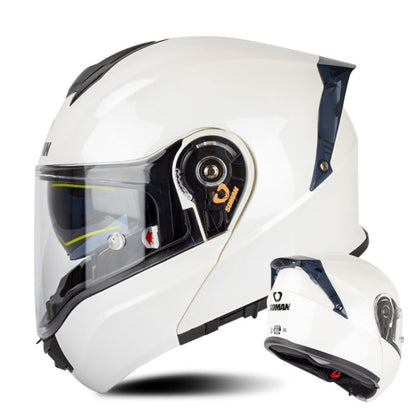 Casque de sécurité à double lentille pour moto SOMAN Racing, Taille : L(Blanc nacré)