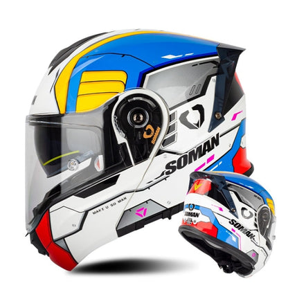 SOMAN Racing Motorcycle Double Lens Riding Safety Helmet, Size: XL(Mobile Suit)