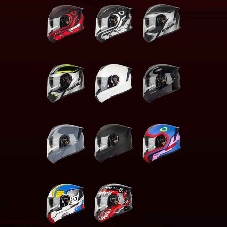 SOMAN Racing Motorcycle Double Lens Riding Safety Helmet, Size: XL(Silver Gray Black Vision)