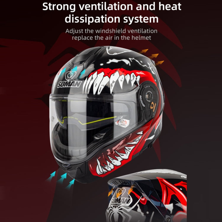 SOMAN Racing Motorcycle Double Lens Riding Safety Helmet, Size: XXL(Bright Black)