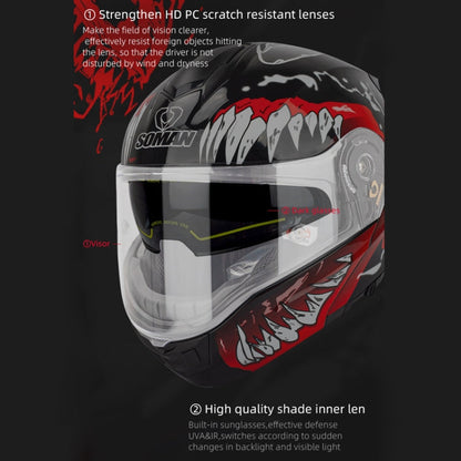 SOMAN Racing Motorcycle Double Lens Riding Safety Helmet, Size: XXL(Bright Black)