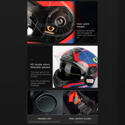 SOMAN Racing Motorcycle Double Lens Riding Safety Helmet, Size: L(Bright Black)