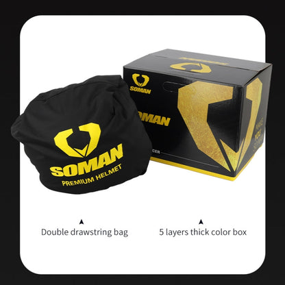 SOMAN Racing Motorcycle Double Lens Riding Safety Helmet, Size: XXL(Bright Black)