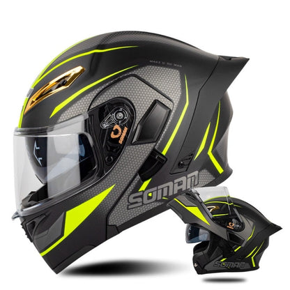 SOMAN Motorcycle Dual Lens Riding Peel-Off Full Coverage Helmet, Size: S(Black Yellow Track)