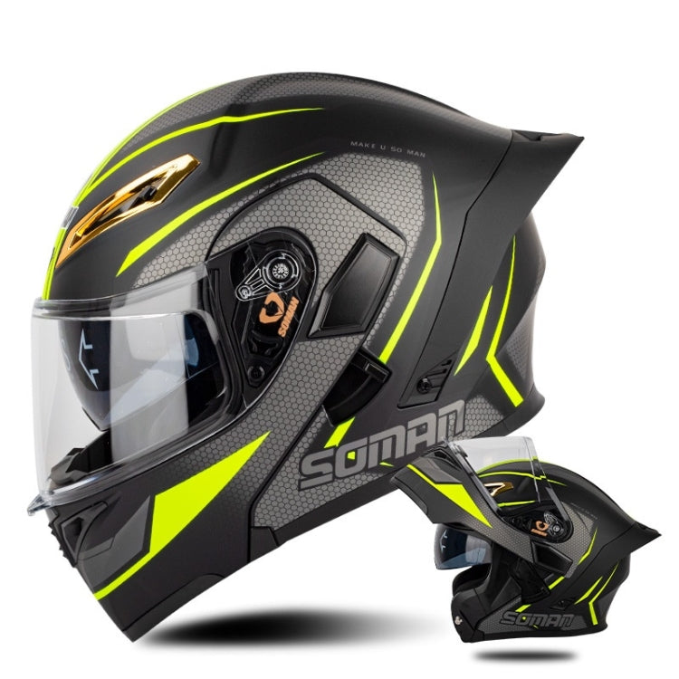 SOMAN Motorcycle Dual Lens Riding Peel-Off Full Coverage Helmet, Size: M(Black Yellow Track)